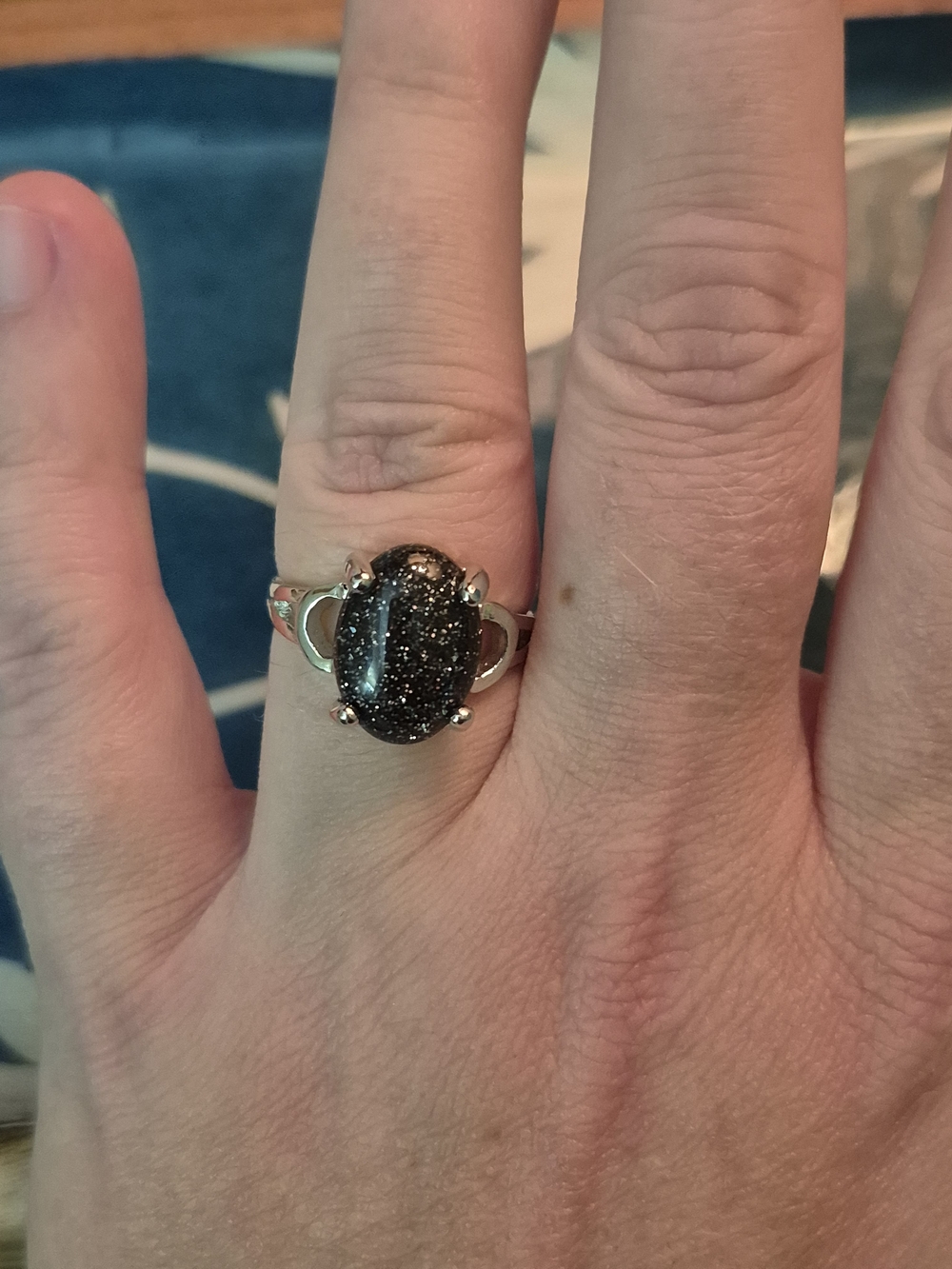 ✨️Sparkling Black Druzy Stone- Oval Ring✨️ - Picture 3 of 4